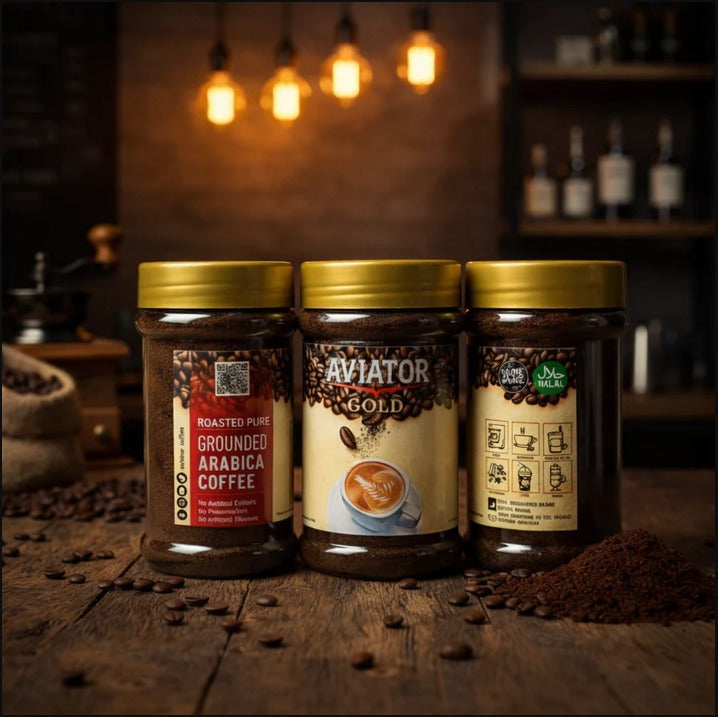 200g Aviator Gold Premium Roasted Pure Ground Arabica Coffee – 100% Brazilian Origin